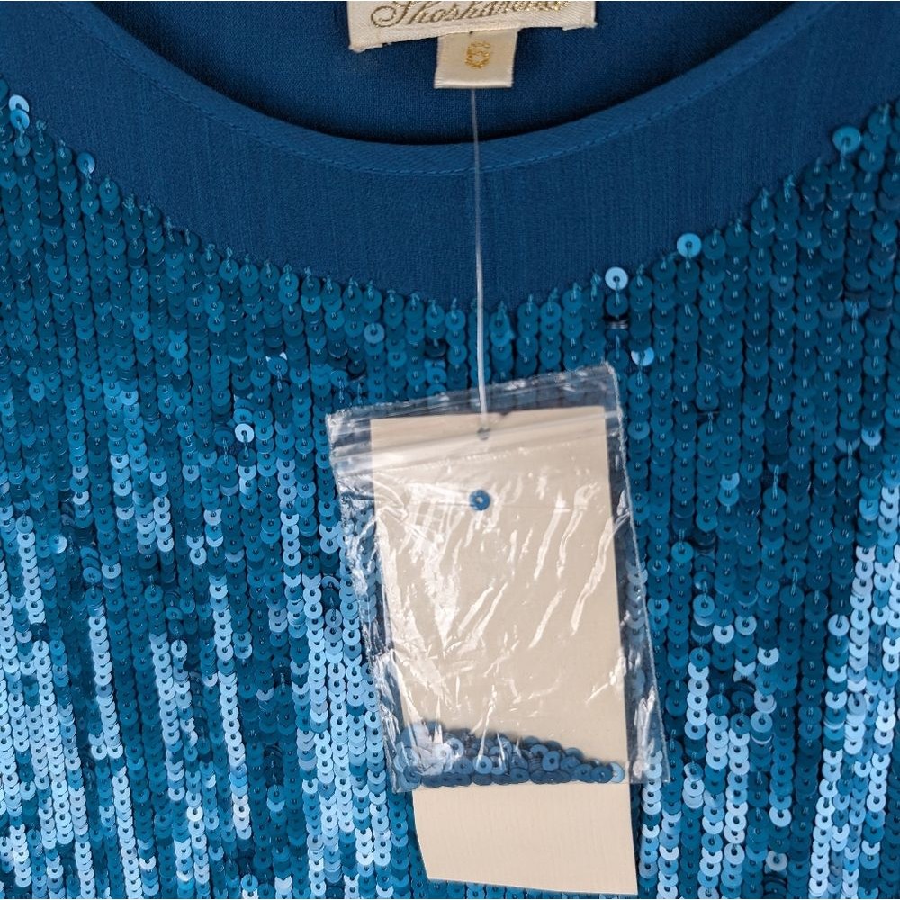 Nwt Shoshanna Dress Sequin 100% Silk Teal Blue Mini Nye Holiday Sleeveless Sz 6 — image 6 of 7